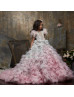 Mixed Color Beaded Lace Tulle Ruffle Flower Girl Dress